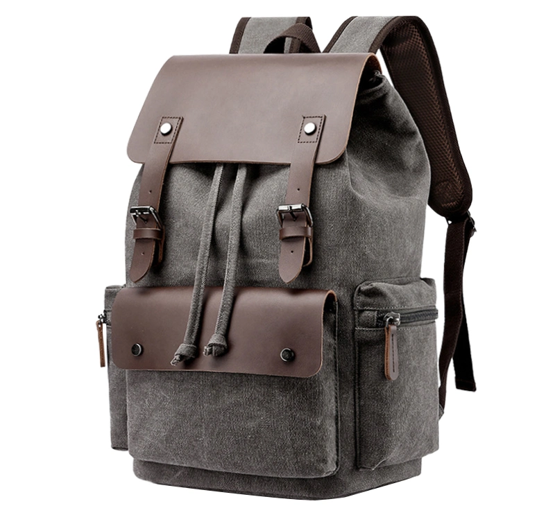 Custom Cotton Waxed Canvas Leather Laptop Bag Vintage Travel Hiking Duffle Backpack for Men