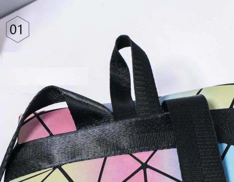 Reflective Luminous Geometric Leather Bag Fashion Teenage Backpack